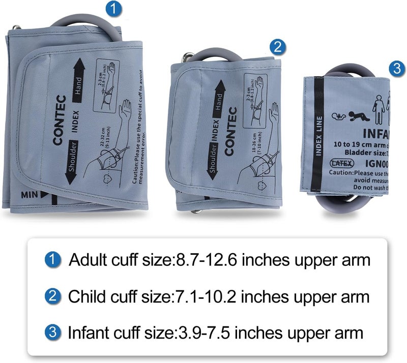 CONTEC Fully Automatic Blood Pressure Monitor Upper Arm Cuff 3 Mode 3 Cuffs Electronic Sphygmomanometer 300 Sets Memory - Image 2