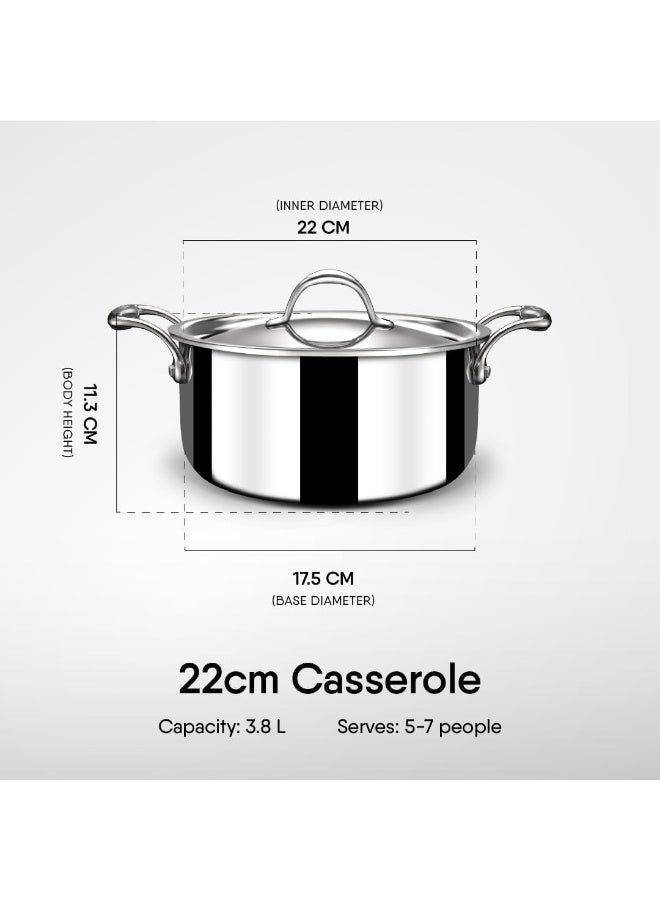 Stahl Stahl Triply Stainless Steel Artisan Casserole with Lid, 4122, 22cm, 3.8 Liters (Serves 5 People)  - Image 5