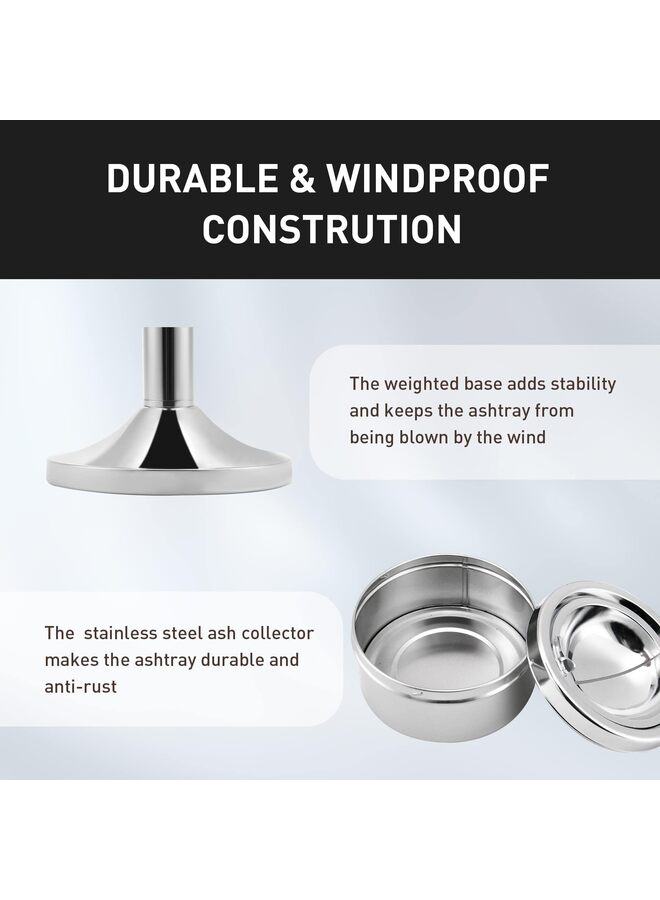 منفضة سجائر قائمة للاستخدام في الهواء الطلق، ومنفضة سجائر خارجية كبيرة وطويلة للتخلص من أعقاب السجائر، ومنفضة سجائر معدنية تجارية للمدخنين مع غطاء، فضية اللون - Image 2