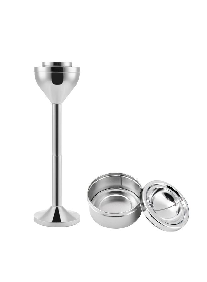 منفضة سجائر قائمة للاستخدام في الهواء الطلق، ومنفضة سجائر خارجية كبيرة وطويلة للتخلص من أعقاب السجائر، ومنفضة سجائر معدنية تجارية للمدخنين مع غطاء، فضية اللون - Image 1