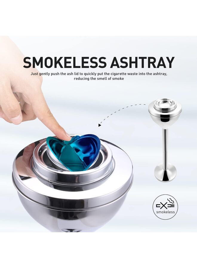 منفضة سجائر قائمة للاستخدام في الهواء الطلق، ومنفضة سجائر خارجية كبيرة وطويلة للتخلص من أعقاب السجائر، ومنفضة سجائر معدنية تجارية للمدخنين مع غطاء، فضية اللون - Image 4