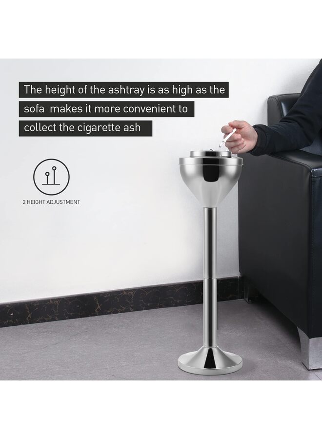 منفضة سجائر قائمة للاستخدام في الهواء الطلق، ومنفضة سجائر خارجية كبيرة وطويلة للتخلص من أعقاب السجائر، ومنفضة سجائر معدنية تجارية للمدخنين مع غطاء، فضية اللون - Image 5