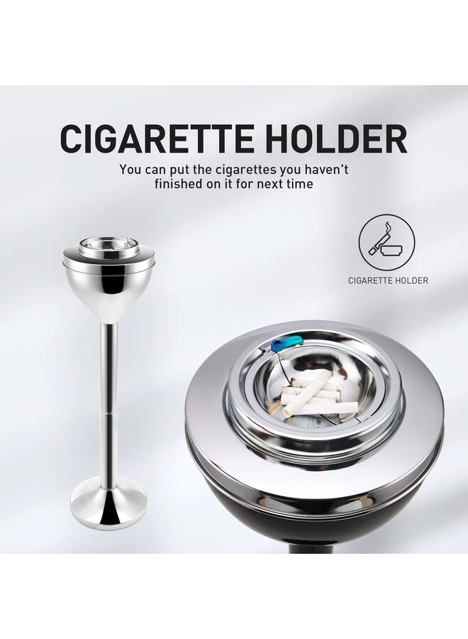منفضة سجائر قائمة للاستخدام في الهواء الطلق، ومنفضة سجائر خارجية كبيرة وطويلة للتخلص من أعقاب السجائر، ومنفضة سجائر معدنية تجارية للمدخنين مع غطاء، فضية اللون - Image 3