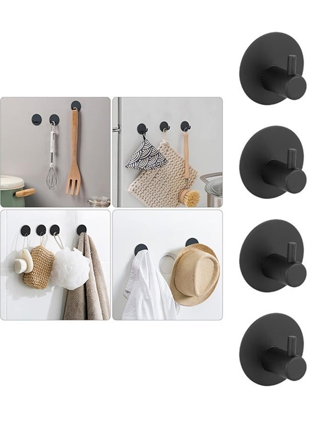Towel Hooks for Bathroom, 4 Pack Adhesive Hooks, Stainless Steel Shower Hooks, Round Wall Hook Holder for Hanging Robe, Coat, Clothes, Hat, Key in Washroom Kitchen Hotel (Black) - Image 2