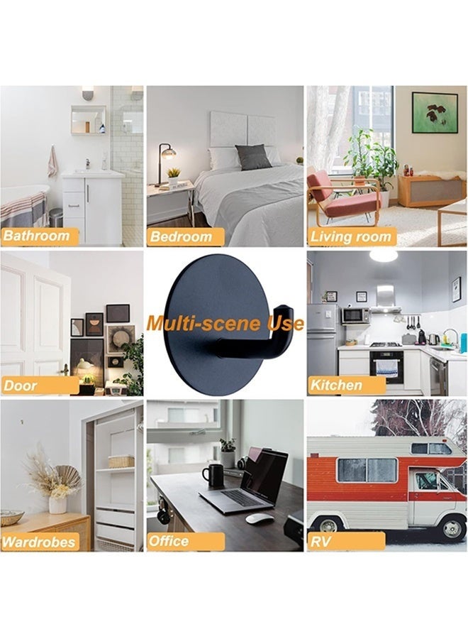 Towel Hooks for Bathroom, 4 Pack Adhesive Hooks, Stainless Steel Shower Hooks, Round Wall Hook Holder for Hanging Robe, Coat, Clothes, Hat, Key in Washroom Kitchen Hotel (Black) - Image 4