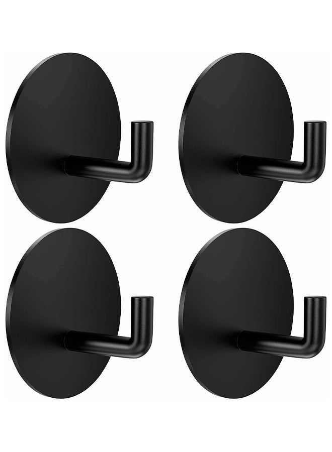 Towel Hooks for Bathroom, 4 Pack Adhesive Hooks, Stainless Steel Shower Hooks, Round Wall Hook Holder for Hanging Robe, Coat, Clothes, Hat, Key in Washroom Kitchen Hotel (Black) - Image 1