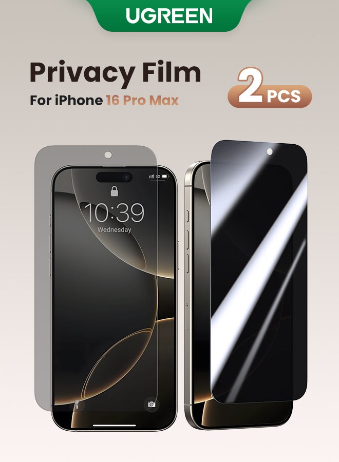 Ugreen 2Pack iPhone 16 Pro Max Privacy Screen Protector  6.9 Inch  Face ID Supported Easy Installation Anti-Spy & Privacy Protection Anti-Fingerprint & Bubble Free, Case Friendly 9H Tempered Glass - Image 1