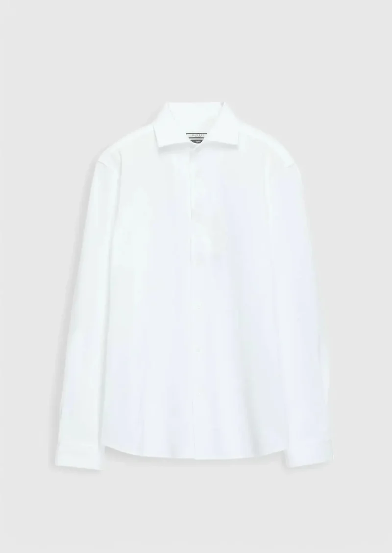 رامسي قميص أبيض سادة بقصة كاجوال محبوكة، مصنوع من القطن بنسبة 100%