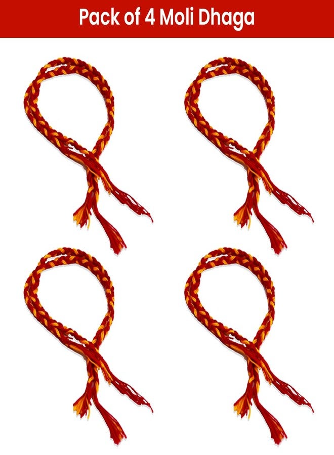 Saugat Traders Handmade Moli Thread for Pooja | Pack of 4 Handcrafted Mauli Kalava for Men & Women Traditional Wrist Band Hand Dora Raksha Sutra Dhaga Cotton - Image 2
