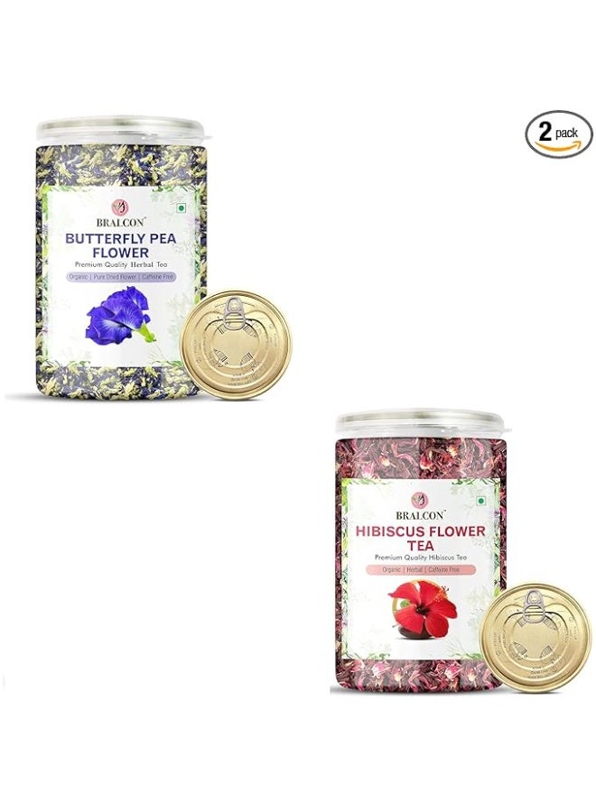 BRALCON Hibiscus Flower Tea and Butterfly Pea Flower Tea- 100g(50g x 2 Pack) | Hibiscus Tea Leaves | Blue Pea Tea| - Image 1