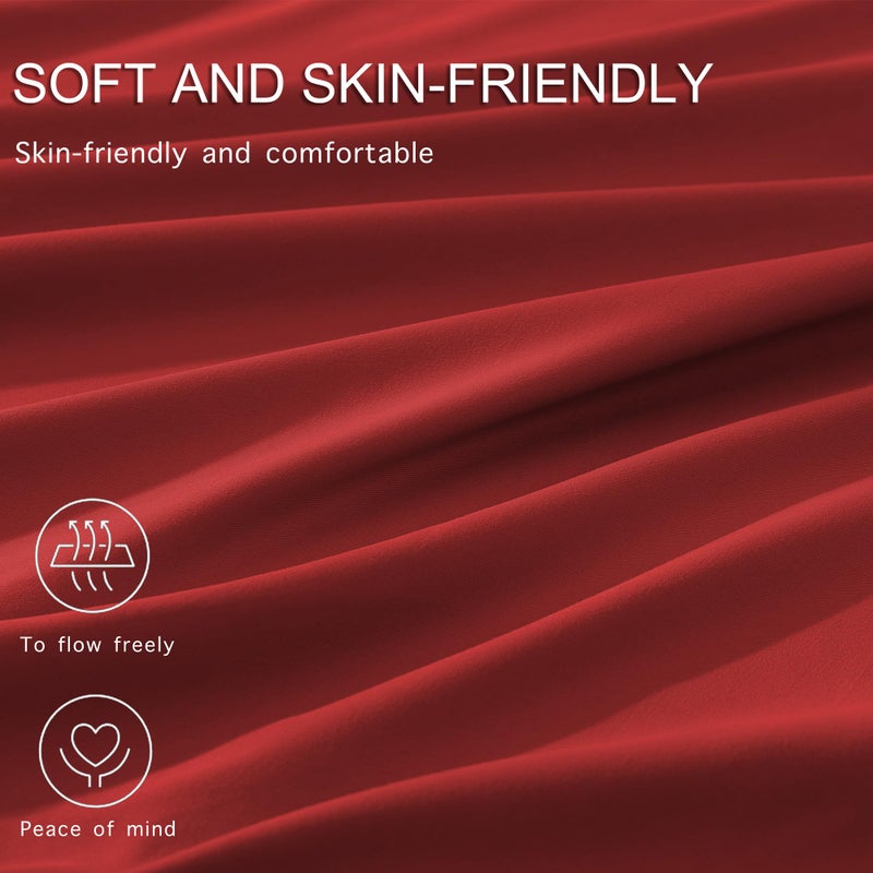Monbix Queen Comforter Set - 7 Pieces Bright Red Bed in a Bag Queen Bedding Sets with Comforters, All Seasons Comforter Bed Set with Sheets, Pillowcases & Shams - Image 5