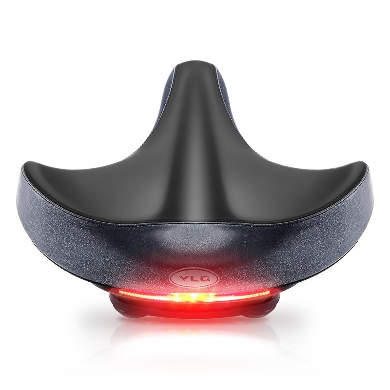 YLG Wide Bike Seat with Taillight - Oversized Comfort Bike Seats for Women Men - Extra Wide Bicycle Saddle,Universal Fit, Shock Absorbing (Wide Saddle) - Image 1