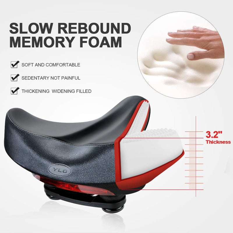 YLG Wide Bike Seat with Taillight - Oversized Comfort Bike Seats for Women Men - Extra Wide Bicycle Saddle,Universal Fit, Shock Absorbing (Wide Saddle) - Image 2