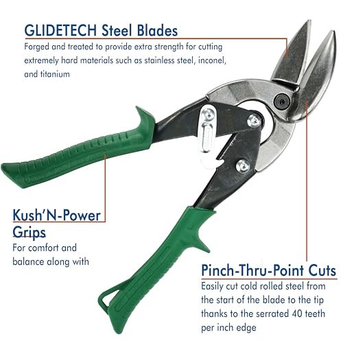 Midwest Snips Midwest Tool & Cutlery Aviation Snip - Right Cut Offset Tin Cutting Shears with Forged Blade & KUSH'N-POWER Comfort Grips - MWT-6510R, Offset Cut - Image 3