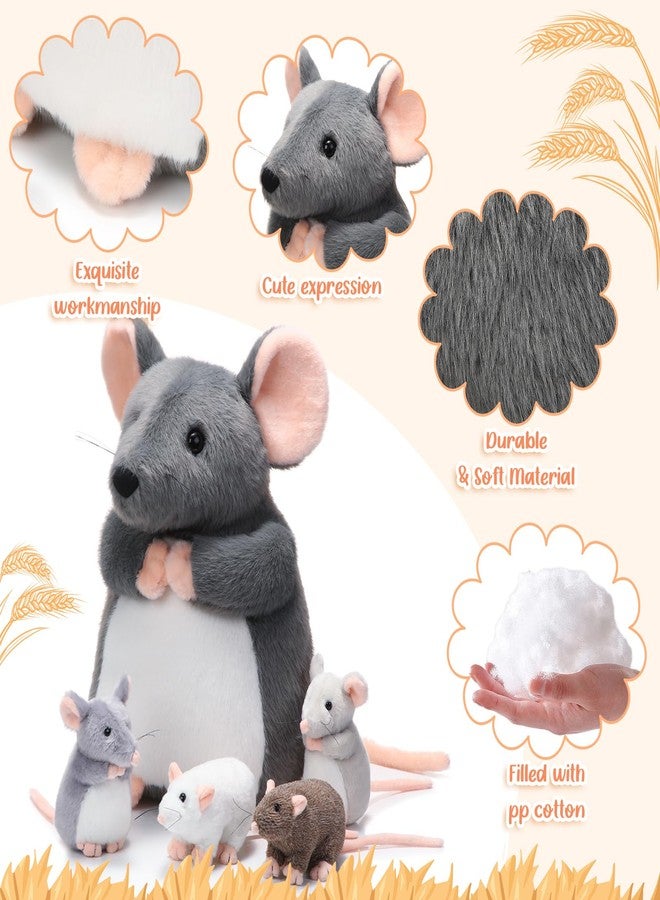 Arrowbash 5 Pcs Mouse Stuffed Animals Set - 14'' Large Mommy Rat Plush with 4 Small Mouse Babies in Zippered Tummy Stuffed Rat Plush Toys for Kids Girls Boys Valentine Birthday Gift(Fluffy Style) - Image 4