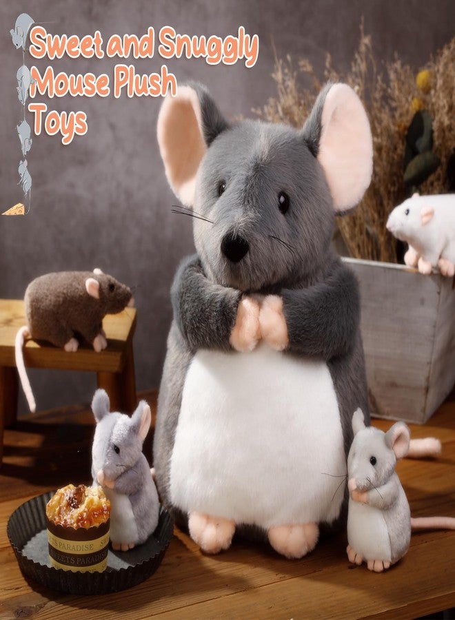Arrowbash 5 Pcs Mouse Stuffed Animals Set - 14'' Large Mommy Rat Plush with 4 Small Mouse Babies in Zippered Tummy Stuffed Rat Plush Toys for Kids Girls Boys Valentine Birthday Gift(Fluffy Style) - Image 5