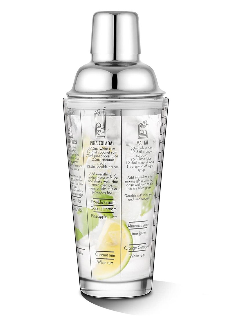 شاكير كوكتيل زجاجي مع وصفات، 400 مل، شاكير مارتيني من الفولاذ المقاوم للصدأ 18/8 مع مصفى، غطاء مانع للتسرب، خلاط مشروبات ممتاز لبار المشروبات المنزلية - Image 1