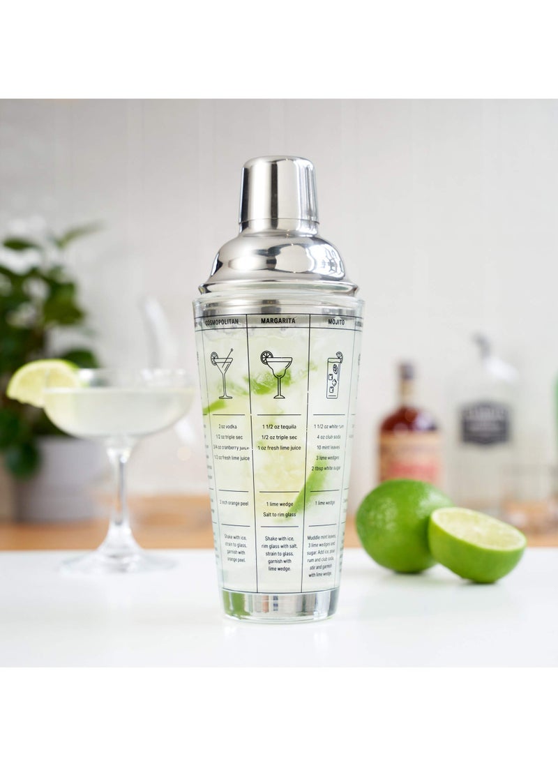 شاكير كوكتيل زجاجي مع وصفات، 400 مل، شاكير مارتيني من الفولاذ المقاوم للصدأ 18/8 مع مصفى، غطاء مانع للتسرب، خلاط مشروبات ممتاز لبار المشروبات المنزلية - Image 5