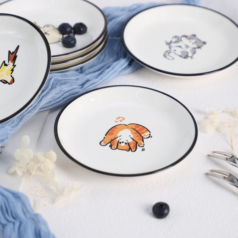 SOCOSY Super Cute Cartoon Animal Ceramic Sauce Dishes, Seasoning Dishes, Little Cat Dog Bird Feeding Bowls, Sushi Soy Dipping Bowls, Appetizer Plates, Dessert Plates, Set of 6-Cats-5 Inch - Image 5
