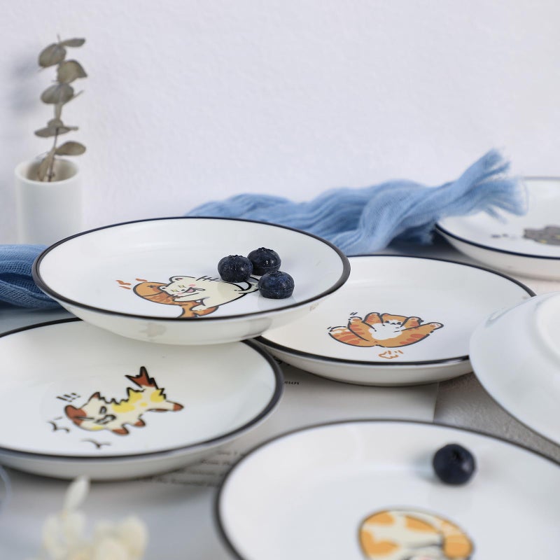 SOCOSY Super Cute Cartoon Animal Ceramic Sauce Dishes, Seasoning Dishes, Little Cat Dog Bird Feeding Bowls, Sushi Soy Dipping Bowls, Appetizer Plates, Dessert Plates, Set of 6-Cats-5 Inch - Image 3