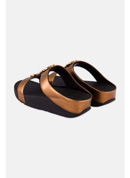 FitFlop Women Halo Bead Circle Metallic H-Bar Slip On Slide Sandals, Dark Bronze  - Image 2