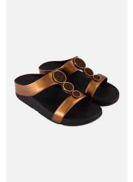 FitFlop Women Halo Bead Circle Metallic H-Bar Slip On Slide Sandals, Dark Bronze  - Image 1