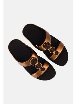 FitFlop Women Halo Bead Circle Metallic H-Bar Slip On Slide Sandals, Dark Bronze  - Image 4
