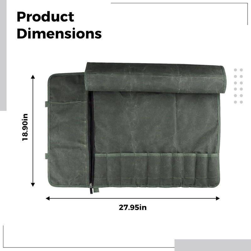 Chef Knife Roll Bag, Oil Waxed Canvas, Olive Green Foldable Portable Knife Organizer, Multi-Slot Culinary Tool Storage Case, Travel BBQ Tool Roll Pouch - Image 2