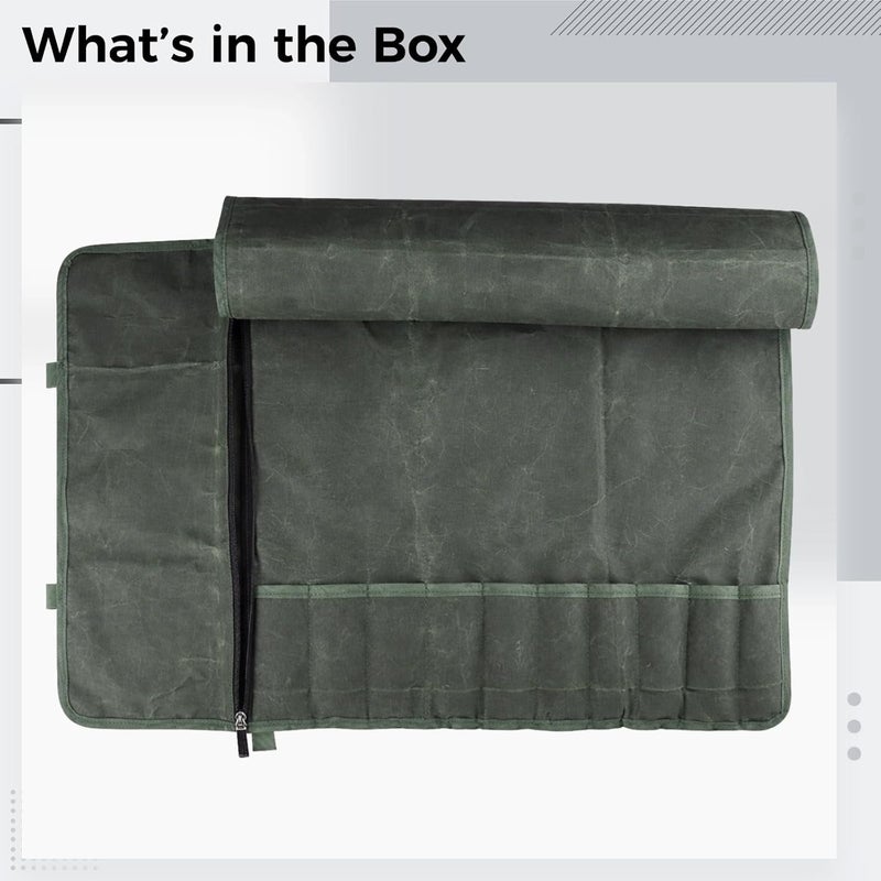 Chef Knife Roll Bag, Oil Waxed Canvas, Olive Green Foldable Portable Knife Organizer, Multi-Slot Culinary Tool Storage Case, Travel BBQ Tool Roll Pouch - Image 4