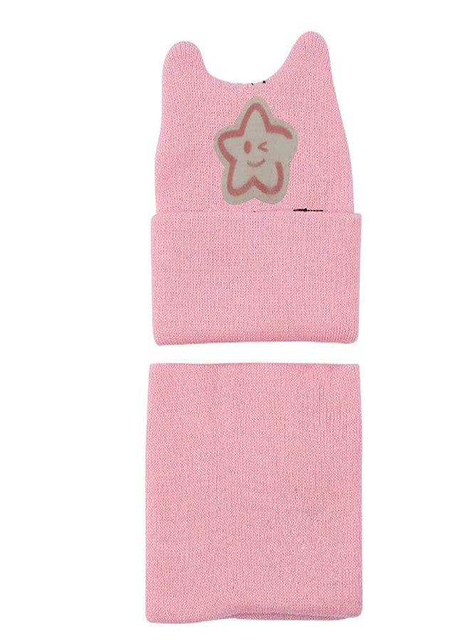 Malvina Kids Boy's & Girl's Cute Cartoon Hat Warm Knit Crochet Beanie Cap Scarf Set (Pink,1-3 Years) - Image 1