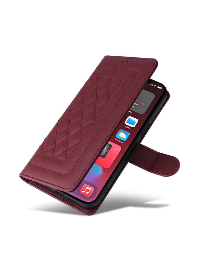S-TOP Case For iPhone 12 Pro Max Diamond Lattice Leather Flip Phone Case - Image 5
