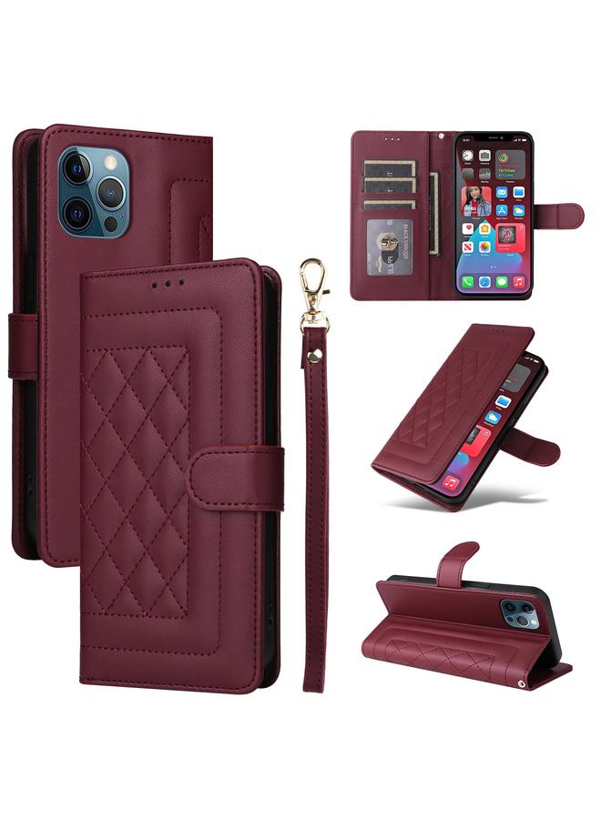 S-TOP Case For iPhone 12 Pro Max Diamond Lattice Leather Flip Phone Case - Image 1