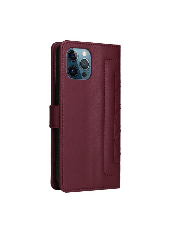 S-TOP Case For iPhone 12 Pro Max Diamond Lattice Leather Flip Phone Case - Image 3