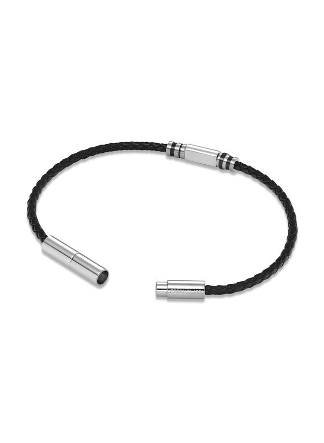 CERRUTI 1881 - Mario Black and Black Leather Bracelet for Men - Image 1
