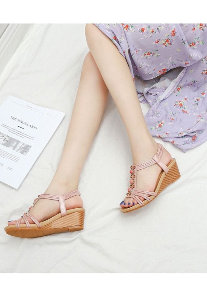 Loquat - Leisure Fashion Wedge Heel Sandals 5CM Pink - Image 1