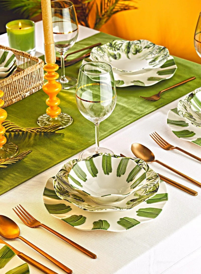 فاريكا البورسلين طقم عشاء بورسلين "نسرين الأخضر" 18 قطعة لــ 6 أشخاص