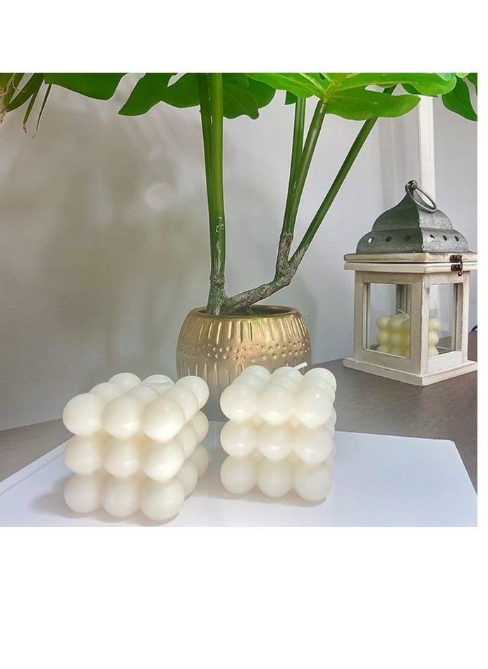Generic 2 Pcs Ivory Bubble Candle Soy Wax Vanilla Scented Square Bubble Candles, Bubble Cube Candle for Home Decor & Gifting  - Image 1