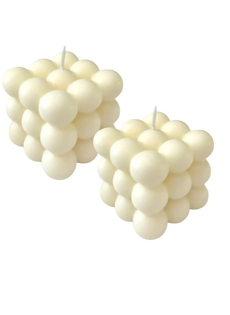 Generic 2 Pcs Ivory Bubble Candle Soy Wax Vanilla Scented Square Bubble Candles, Bubble Cube Candle for Home Decor & Gifting  - Image 2