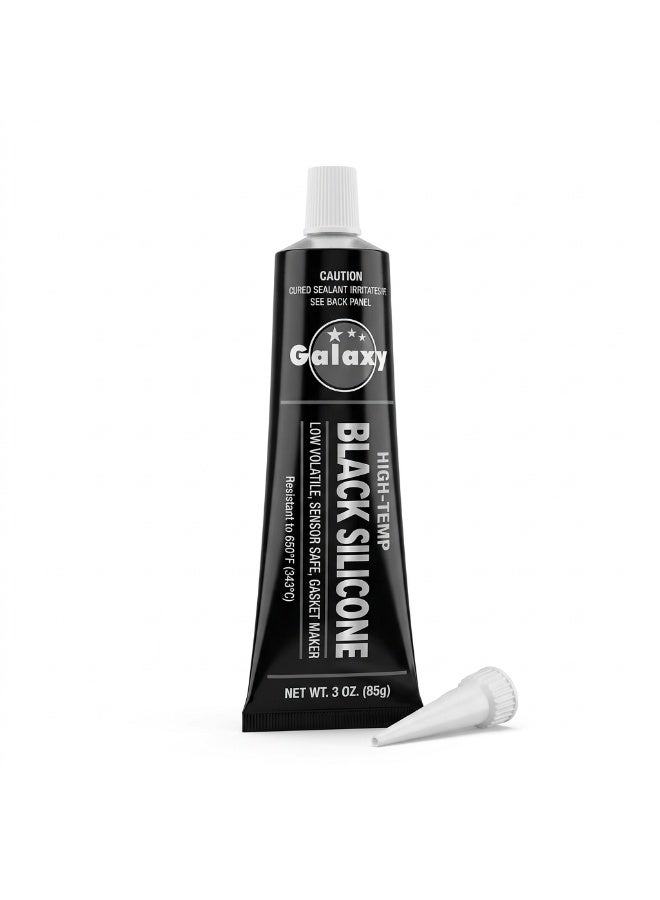 Galaxy High-Temp Black Silicone RTV Gasket Sealant - 3 oz Tube, Non-Acetic Formula, Oxygen Sensor Safe, Professional Grade Automotive Engine Gasket Maker, OEM Approved, Pride of USA - Image 1