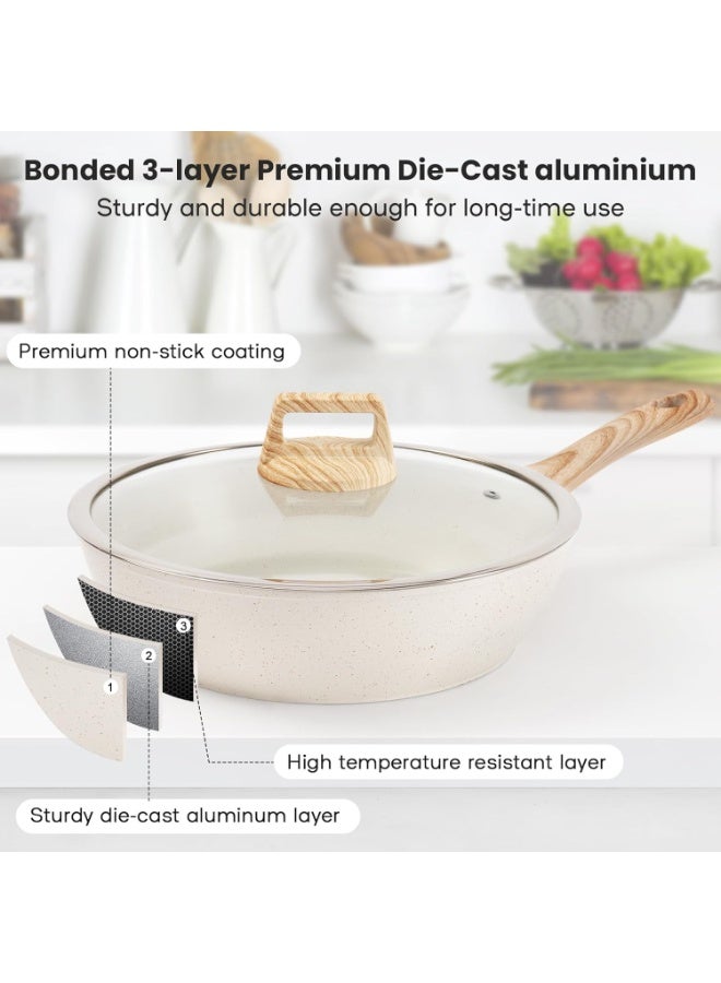 Taizz Ventures 12-Piece Granite Nonstick Cookware Set | Induction Pots and Pans Set with Skillets, Stockpots, Steamer, Ladle, Cooking Spatula, and Silicone Tongs | Durable,  White  - Image 3