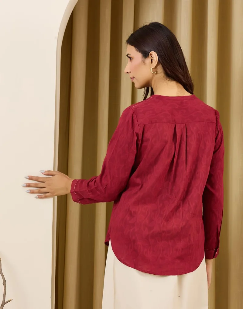 Fabindia  Maroon Cotton Hand Embroidered Tunic for Women | Best Price UAE