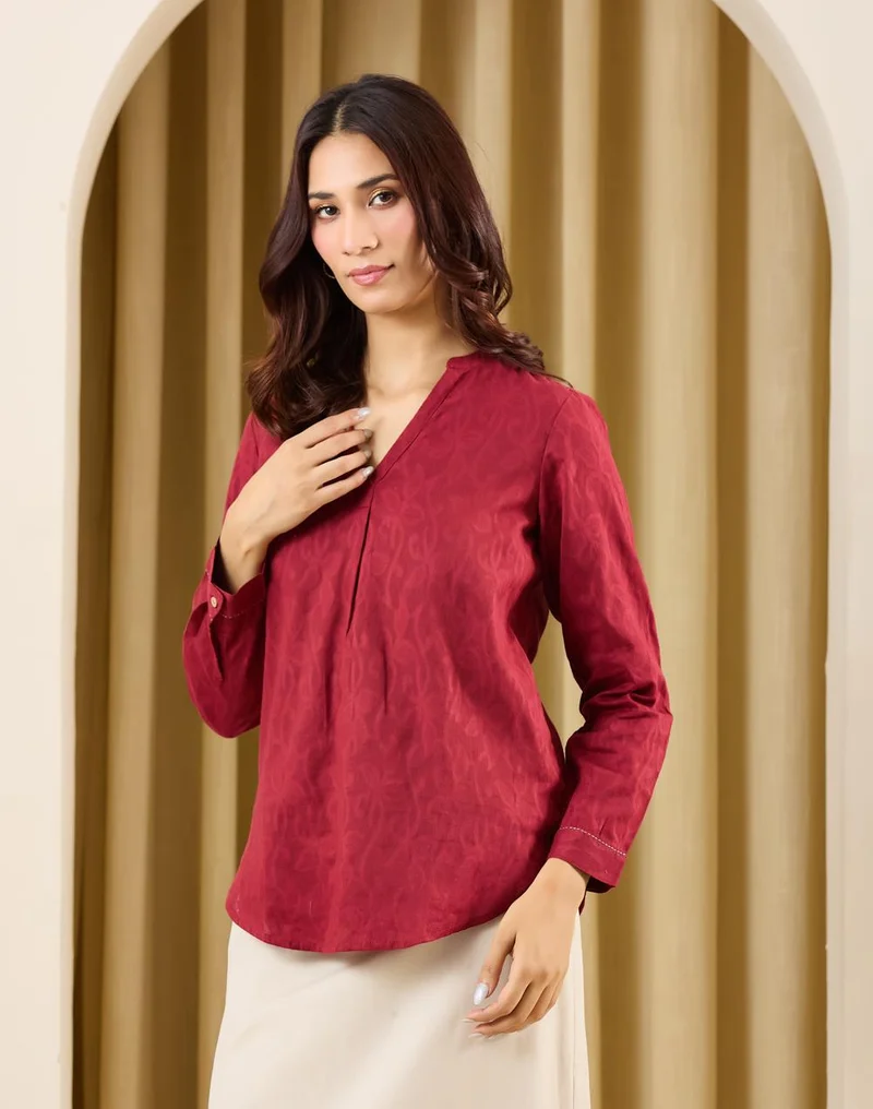 Fabindia  Maroon Cotton Hand Embroidered Tunic for Women | Best Price UAE