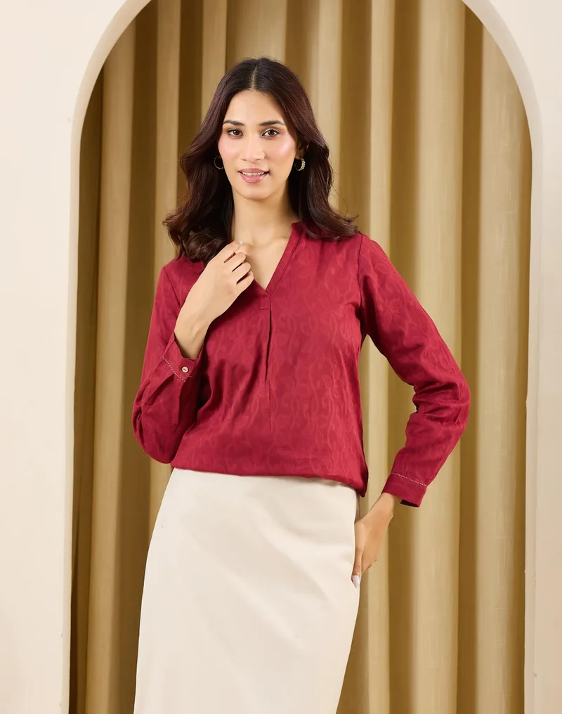Maroon Cotton Hand Embroidered Tunic