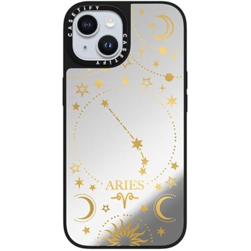 Casetify Mirror iPhone 15 Case 【Reflective / 4.9ft Drop Protection/Compatible with Magsafe】 - Zodiac Star Sign Aries - Silver on Black - Image 4