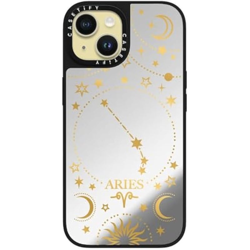 Casetify Mirror iPhone 15 Case 【Reflective / 4.9ft Drop Protection/Compatible with Magsafe】 - Zodiac Star Sign Aries - Silver on Black - Image 2