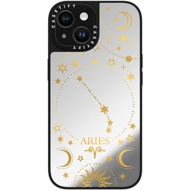Casetify Mirror iPhone 15 Case 【Reflective / 4.9ft Drop Protection/Compatible with Magsafe】 - Zodiac Star Sign Aries - Silver on Black - Image 5