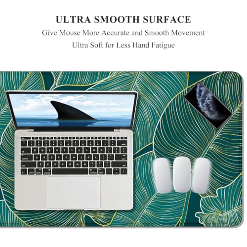Auhoahsil Desk Mat, Ultra Large Mouse Pad, XXL Gaming Mousepad, Green Tropical Leaves Deskpad, Big Extended Full Size Mouse Pad, Desktop Desk Matt for Keyboard, Laptop & Computer, 35.5 x 15.7 in - Image 3
