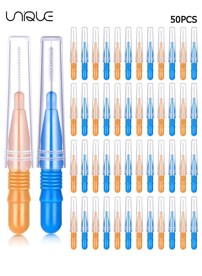 يونيك فرشاة فجوة الأسنان ، 50 قطعة من فرشاة تنظيف الأسنان ذات الرأس المسواك فرشاة فجوة الأسنان الملونة 0.7-1.2 مم فرشاة تنظيف الأقواس نظيفة أبيض (برتقالي + أزرق غامق) - Image 1