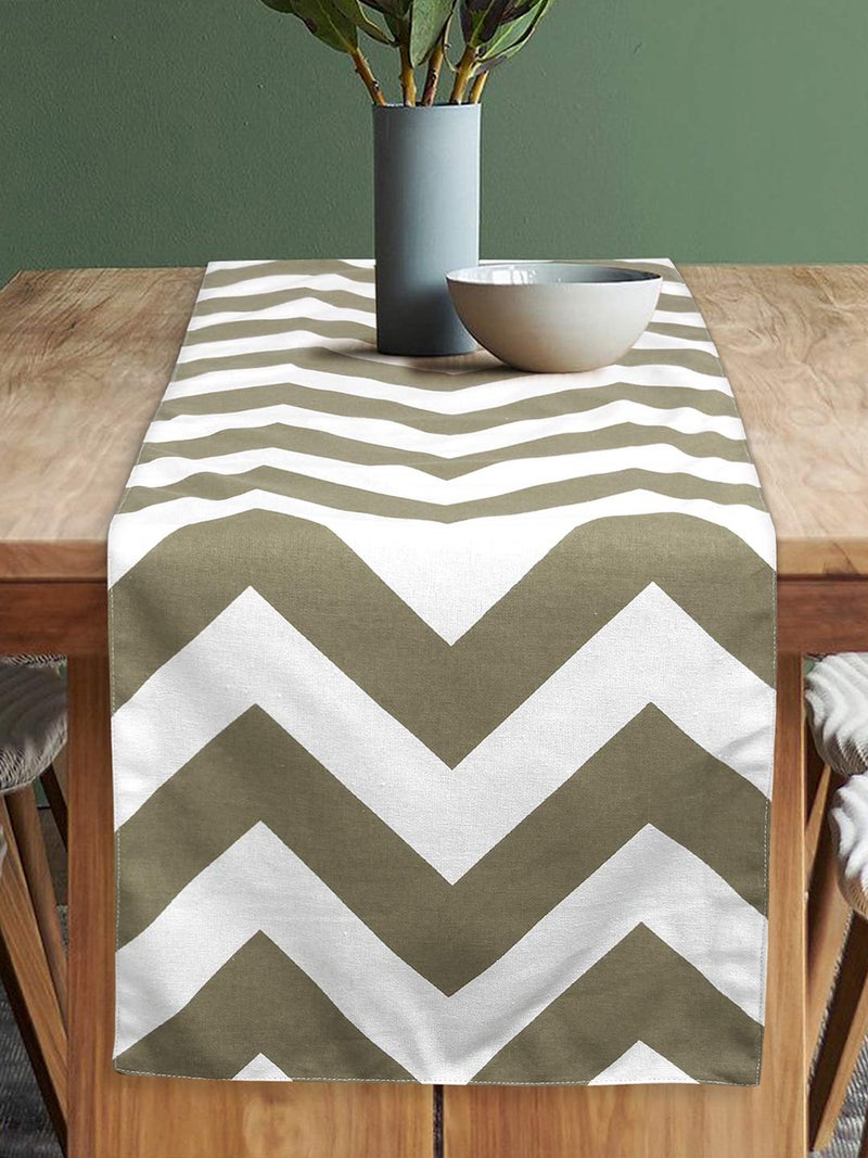Dekor World Chevron Printed Beige Table Runner with 4 Pcs Place Mat (33x120cm/33x47cm) (Pack of 5 Pcs)-4 Seater Dining & Center Table - Image 2