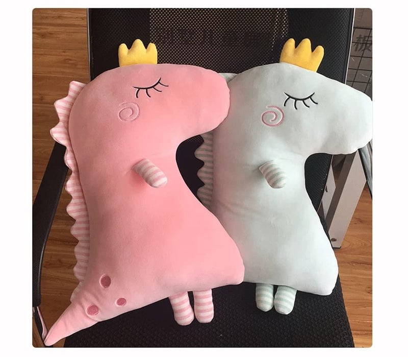 Peach Cuddle Cute Dinosaur Shaped Velvet Fur Cushion for Kids Room, Living Room, Bedroom, Luxury Furnishing, Throw Pillow (16x16 inch, Pink & Blue) - Pack of 2 - Image 1